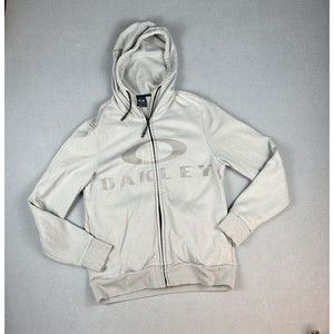 Oakley Hoodie Sweatshirt Mens Medium Gray Full Zip Logo Spell Out Surf Skater